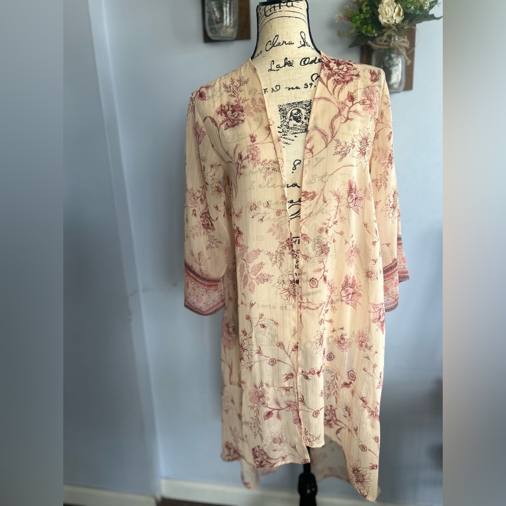 Maurices boho floral print‎ kimono metallic thread detailing hippie festive art